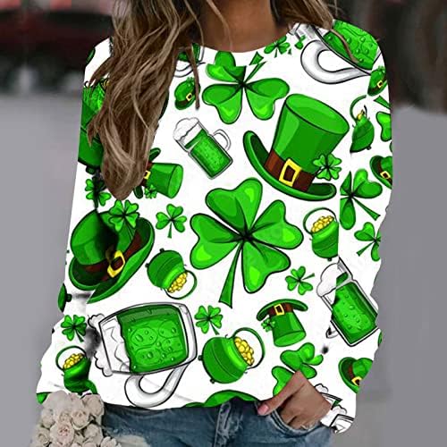Camise de impressão gráfica de St. Patrick Day Shamrock para mulheres com mangas compridas de manga comprida