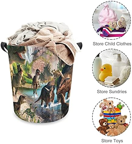 Foduoduo Roupa de cesta de dinossauro Mundial Randa de lavanderia com alças Saco de armazenamento de roupas sujas dobráveis ​​para quarto, banheiro, livro de roupas de brinquedo
