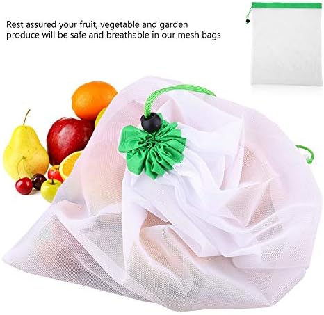 Bolsa de malha de vegetais e frutas de 16 peças com fechamento de cordão lavável e reutilizável leve e fácil de encaixar