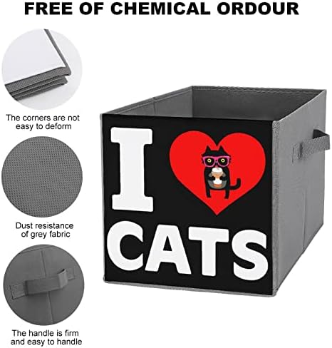 Eu amo gatos e café caixa de armazenamento de tecido dobrável caixa organizador dobrável com alças