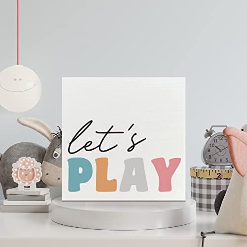Playroom Wooden Box Sign, vamos brincar, decoração inspiradora na mesa do quarto do bebê, decoração motivacional para crianças do berçário,