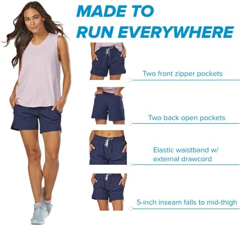 Korsa Challenge 5 shorts atléticos para mulheres com bolsos | Wicking leve e de umidade para correr, ioga, academia | x-small, marinha escura