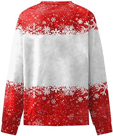 Camisas de Natal de Beuu para mulheres alces e flocos de neve imprimem jumpers soltos sufadas casuais de manga longa do pescoço