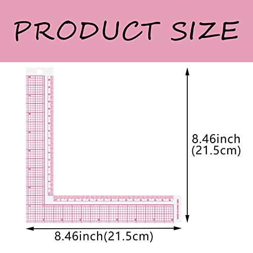 3 Pacote de plástico régua de costura L-quadrado ângulo reto régica clara rosa 90 graus medir alfaiate régua emoldurando roupas de costura de roupas de crafting acessórios para enquadramento