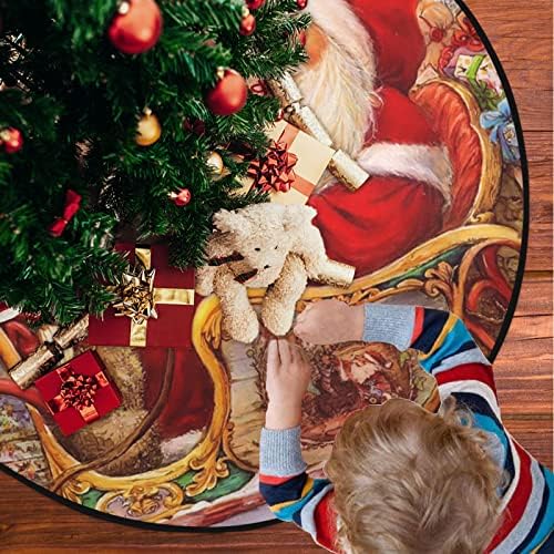 VISESUNNY TRIA DE NATAL MAT Feliz Natal Vintage Papai Noel Tree Stand Stay Mat Floor Protetor absorvente Tree Stand Tape