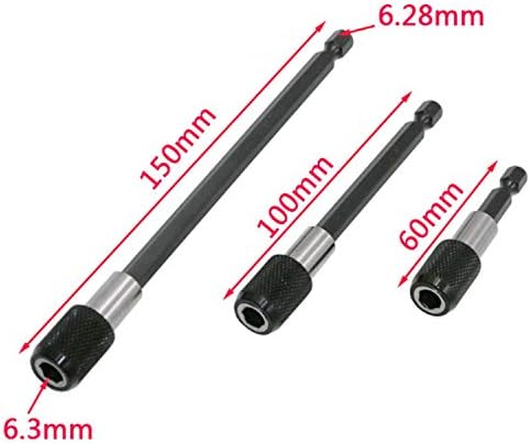Xuxuwa alicate Tool Hex Hex Hex Bit 60mm / 100mm / 150mm Conjunto de bastões de conexão de 3 conjuntos rapidamente caem da ferramenta de mão elétrica