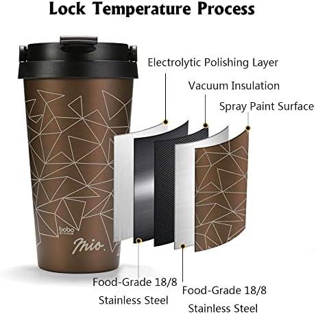 Iohkoh caneca de viagem de café isolada com tampa, 16 onças de aço inoxidável de aço duplo em paredes duplas cafler