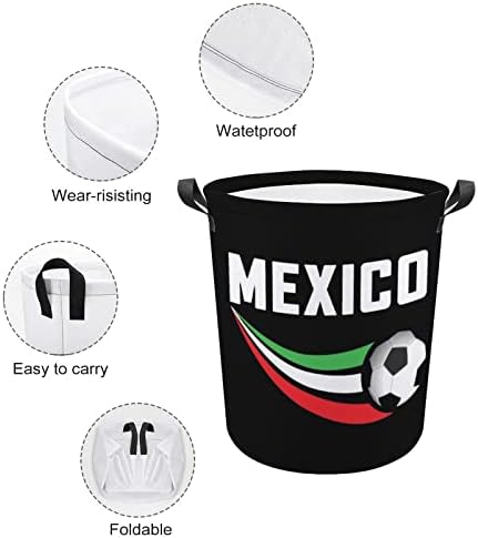 México Bandeira do futebol de futebol dobrável cesta de lavanderia Saco de armazenamento à prova d'água com alça 16,5 x 16,5 x 17