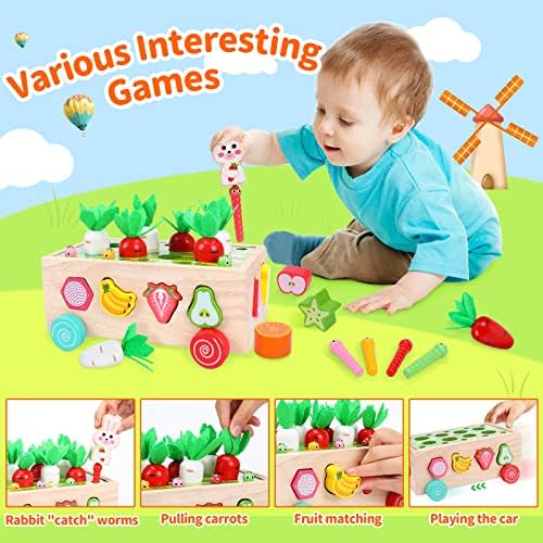 Montessori Toys para 1 2 de 3 anos menino menino cenoura colheita jogo de madeira brinquedo de madeira pré -escolar de aprendizado