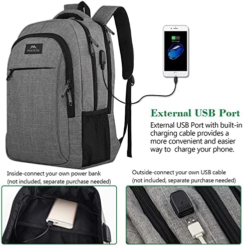 Mackpack de laptop de viagens Matein, laptops duráveis ​​anti -roubo de negócios com porta de carregamento USB, mochila