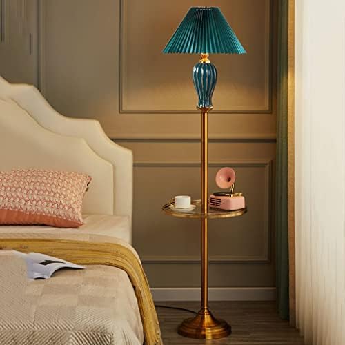 Luminária de piso yfqhdd com prateleira vintage plissada sala de estar lâmpada de estudo lâmpada de estar escandinava de cabeceira