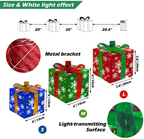 Caixas de presente iluminadas de Natal Decorações ao ar livre 5 /6 /7.8 Conjunto de 3 caixas de árvores de flocos de neve