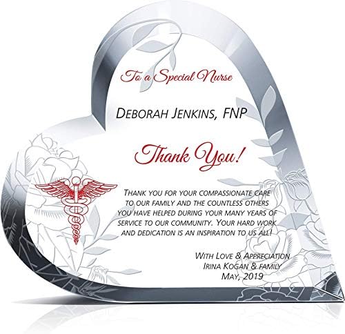 Crystal Heart personalizado Agradeça à sua placa de presente pela enfermeira, personalizada com nome de enfermeira, sigla e seu