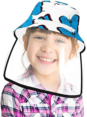 Chapéu de proteção para adultos com escudo facial, chapéu de pescador anti -sun tap, desenho azul de borboleta