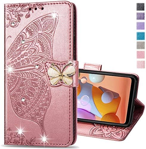 Cotdinforca Compatível com a capa Samsung Galaxy A21 Glitter Bling com suporte de cartão e barreta de couro de couro Diamante Case