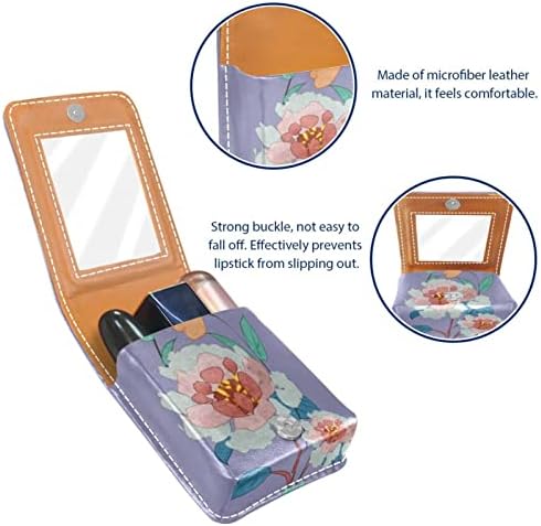 Bolsa de batom de batom de maquiagem de oryuekan com espelho portátil de armazenamento de armazenamento portátil portátil Organizador de armazenamento de brilho labial, Pastorable Peony Retro Tulip Floral