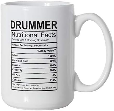 Drummer Nutrincional Facts Ingredientes Breting Caneca - Música de Drummer Caneca - 15oz Deluxe Double -lised Cofe Tea Caneca
