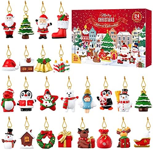 Calendário de advento Toyandona 2022,24 Peça Caixa de presente de decoração de contagem regressiva de Natal para a árvore de Natal, mini enfeites de natal