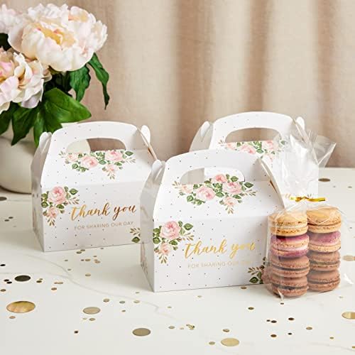 Sparkle e Bash 24 pacote floral obrigado caixas de tratamento por favores de recepção de casamento, chá de bebê, festa de