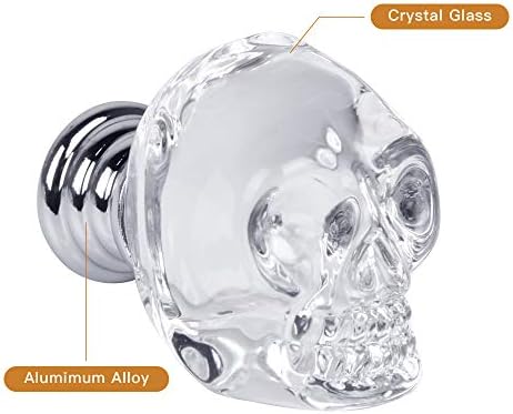 Gartela de porta de vidro de cristal de 10 PCs, crânio de guarda -roupa de vidro transparente maçaneta com parafusos, maçanetas