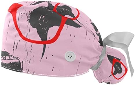 Tampa de esfoliação médica feminina, óculos de vaca vintage de vaca vermelha rosa retrô bouffant hat chap bap surgical fbon gravata