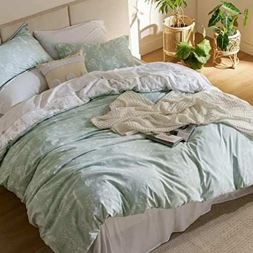 Bedsure Duvet Capa Size queen -size - capa de edredte floral reversível com fechamento de zíper, conjunto de cama verde,