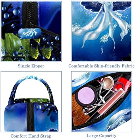 Saco de maquiagem pequena, organizador cosmético de bolsa com zíper para mulheres e meninas, peixe de animal marinho azul