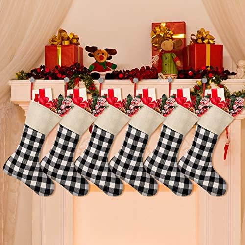 Skylety 6 peças 20 polegadas meias de natal de seca meias xadrezas de Natal Tree Tree Lareira de Natal Salpendo meias