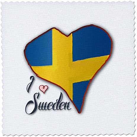 Bandeira sueca em forma de coração 3drose e eu amo texto da Suécia - Quilt quadrados