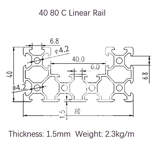 Mssoomm C Channel U Tipo 4080 Rail linear L: 33,46 polegadas / 850mm Perfil de extrusão de alumínio Europeu Padrão Anodizedsleek