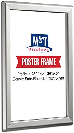 M&T Exibe Snap Poster Frame 30x40 polegadas prata 1,25 Perfil de alumínio Carregamento frontal Montagem da parede Foto Imagem Documento Certificado Setor de sinal Seguro Canto Anti -brilho Tampa