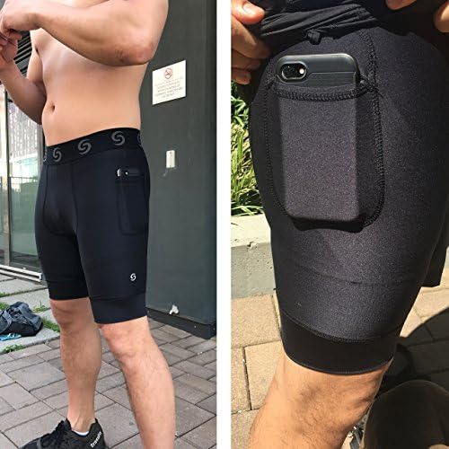 Sport -It Men's Compression Workout Shorts Leggings com bolsos para telefone - calças justas da camada base, calças curtas