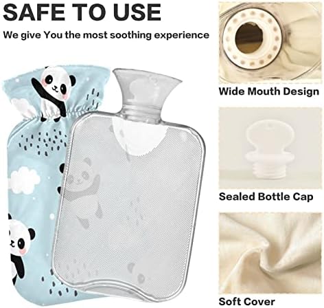 Garrafas de água quente com capa Panda Cloud Water Water Saco para alívio da dor, crianças adultos, bolsa de água morna de 2 litros