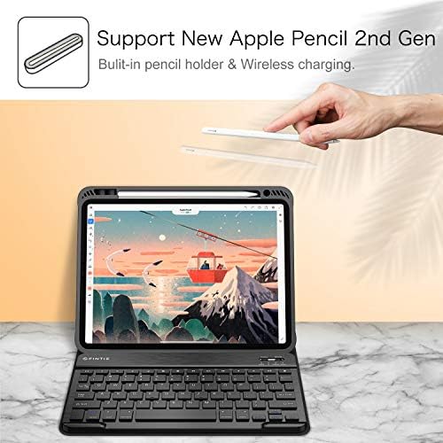 Caixa do teclado Fintie para iPad Pro 11 2020, iPad Pro 11 polegadas 2018 - Tampa traseira de TPU suave com porta -lápis, teclado sem