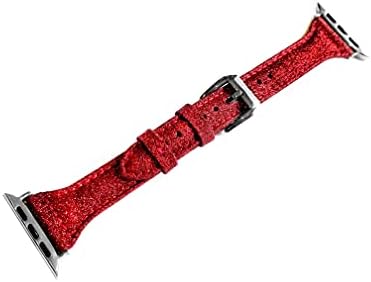 Nickston Red Sparkling Glitter Slim Band Compatível com Apple Watch Ultra 8 7 6 SE Série 40mm 41mm 44mm 45mm 49mm Pulseira de cinta de couro elegante