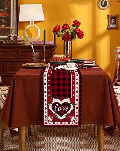 Corredor da mesa do dia dos namorados, amor de linho de algodão do coração, decorações de mesa de dia dos namorados para