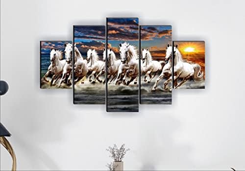 SAF Conjunto de 5 sete cavalos correndo vastu arte moderna casa decorativa pintura de parede 30 polegadas x 18 polegadas PNLS32234