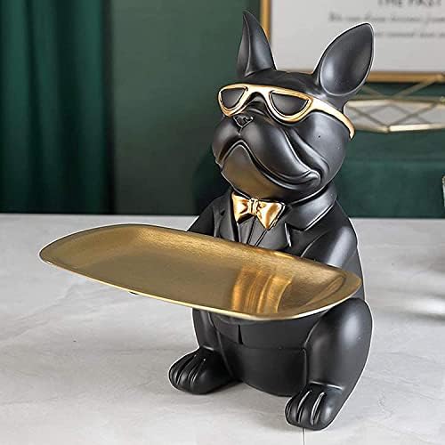Bandeja de armazenamento para estatuetas de animais Bulldog estátua de joias do bandeja de arte moderna Figura Figura Exibir prato de prato para casa de estar em casa decoração - preto