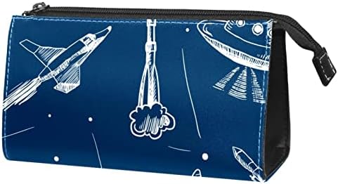 Bolsa de maquiagem tbouobt bolsa de bolsa cosmética bolsa bolsa com zíper, universo ufo espacial azul
