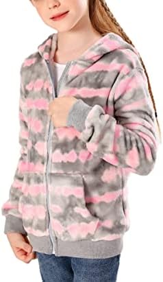 V. & Grin Girl Zip Up Hoodie Sweatshirt Jacket Fuzzy Fuzzy com bolso para meninas de 5 a 16 anos