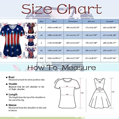 4 de julho Camisas para mulheres bandeira dos EUA T-shirt de manga curta V pescoço com 2 bolsos Blush Top Holiday Casual Workwear