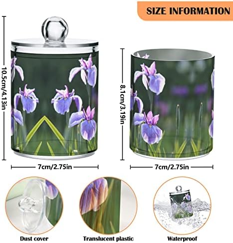 Yyzzh Iris Flor Botânica Floral em Grass Distribuidor de Pacote de Pacote de 2 Pacote de Pacote de Pacote para Cotton Swab Ball Round