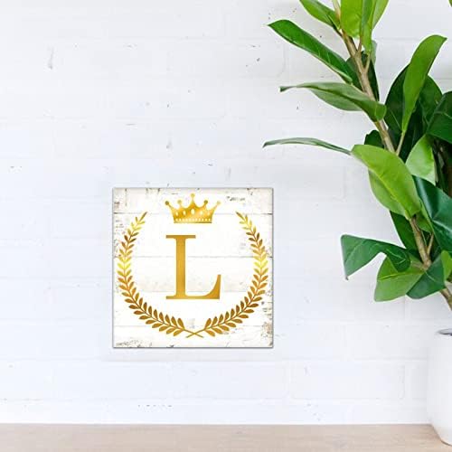 Decstic Monograma dourada letra L Wood Sign Classic Olive Folha Grinalh com Crown Placa de parede Letters alfabetistas