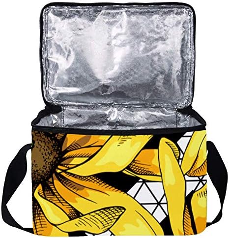Lancheira à prova de vazamentos, caixa de bento isolada para homens mulheres adultas, balde de almoço reutilizável com alça de ombro Heliopsis amarelo
