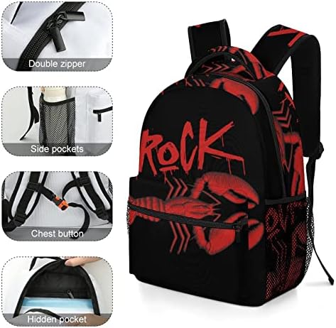 Rock Red Red Lobster Backpack Bookbag fofo engraçado gráfico impresso para livros estudos viagens