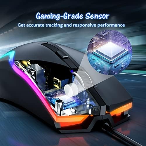 WEEMSBox Gaming Mouse Wired, ratos de computador para PC com 7 modos de retroiluminação RGB, mouse de computador para jogadores [8000