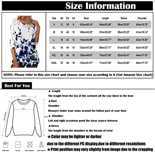 Camisa curta feminino redondo pescoço macio com botões Tops algodão mola de algodão Floral de mangas compridas de