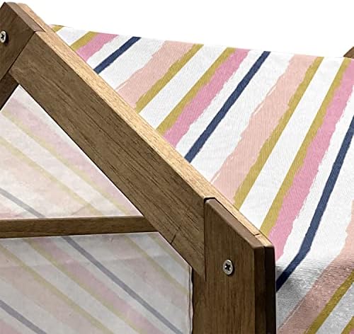 Ambesonne Stripes Casa de animais de estimação de madeira, pintura geométrica e macia abstrata em cenário simples, canil portátil de cão portátil interno e externo com travesseiro e tampa, pequeno e rosa corado