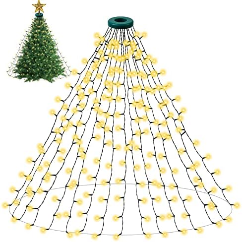 Luzes da árvore de Natal - Warmwhite 480 LED 9,83 pés x 16 luzes de gota decorações de Natal com 8 modelos e função de memória