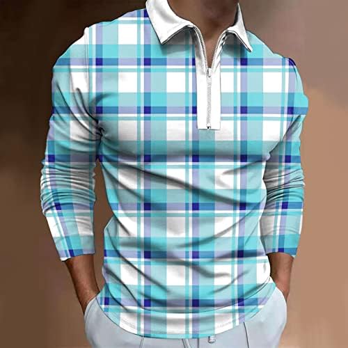 XXBR 2022 Novos camisas pólo masculinas, manga comprida 1/4 zíppe de golfe de golfe de gola xadrez xadrez xadrez casual de
